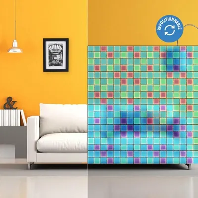 Produktbild von DIMEXACT - DIMEXACT dekoratives elektrostatisches Filmdesign mit bunten karierten, gefrosteten, 1,20 m x 10 m, Roller -120 cm x 10 m - en Rouleau