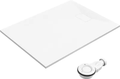 Produktbild von SMC Duschwanne 120x90cm weiß Steinoptik mit Ablaufgarnitur Zuschneidbar Duschtasse Eckduschwanne Brausewanne