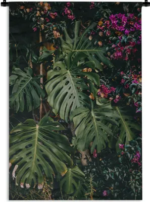 Produktbild von MuchoWow® Wandteppich Wandbehang Monstera (Lochpflanze) Hintergrund 90x135 cm Tapisserie Dekoration Wandtuch - Baumwolle - Wandskulptur