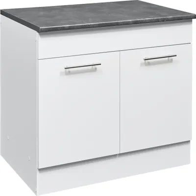 Produktbild von EDDY Moderner Spülenunterschrank Küche in Weiß matt, Metallic Grau - Geräumiger Küchenschrank mit viel Stauraum - 100 x 90 x 60 cm (B/H/T)