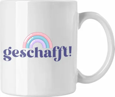 Produktbild von Trendation - Geschafft Tasse Geschenk Bestanden Abi Master Bachelor Ausbildung Geschenkidee (Weiß)