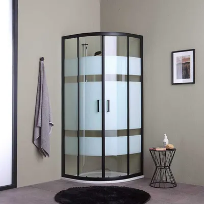 Produktbild von Eckige Duschkabine 90x90, schwarz-matter Rahmen, Dekorglas | City