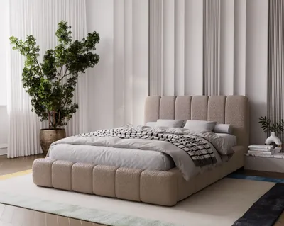 Obrázok produktu pre Čalúnená posteľ 180x200 Milan – dvojposteľ s úložným priestorom, posteľ s čelom – Boucle, hnedá