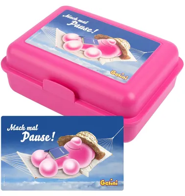 Kinder-Broodtrommel mit Trennwand, Rosa, 17,5x12,8x6,9 cm