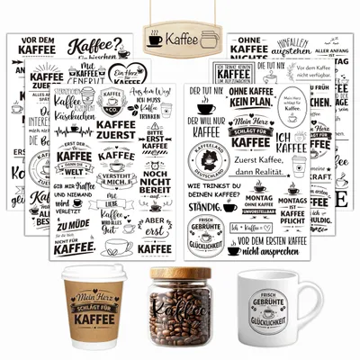 Produktbild von Rub On Sticker Set - 6 Blatt A5 Abreibebilder - Kaffee Barista Deko