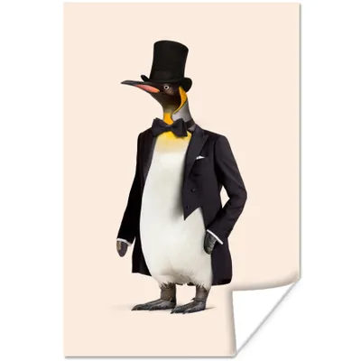 Produktbild von MuchoWow® Poster Pinguin - Tier - Hut - Schwarz 120x180 cm - Kunstposter