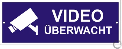 Produktbild von Schild Video überwacht Videoüberwachung | Aluminiumschild | wetterfester Mehrfarbdruck | 175 x 65 mm | 2-Fach gelocht