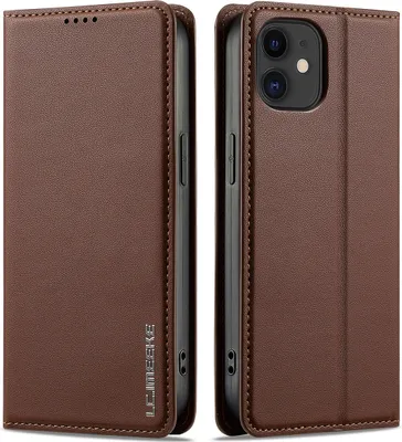 Image de Étui magnétique en cuir pour iPhone 11, avec fente pour cartes et fonction de support Marron