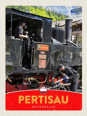 Produktbild von vianmo Holzschild 40x30 cm Pertisau Österreich Lokomotive Bildmotiv Reisemotiv Europa