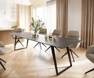 Produktbild von DELIFE Esstisch Edge 300x100 Keramik Laminam® Nero Greco Anthrazit Metall Schräg Schwarz