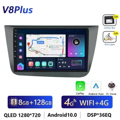 Immagine prodotto di Autoradio per Seat Altea 2004–2015, Toledo 2004–2009 - 2-DIN Android 13 CarPlay - Touchscreen da 22,9 cm - 4G LTE - 8+128 GB - GPS