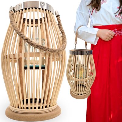 Duży lampion bambusowy boho ozdoba do ogrodu domu świeca latarnia super