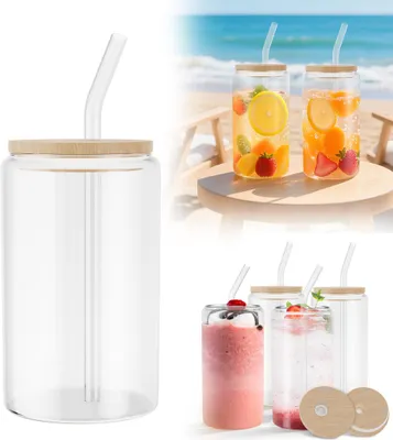 Image de LARS360 6 verres de 550ml avec couvercle et paille - verres à boire pratiques et polyvalents pour l'eau, le jus de fruits, la limonade, le ménage, le bureau, les fêtes et les cadeaux
