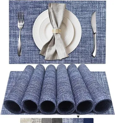 Imagen del producto de Unyqoos® Juego de 6 posavasos de vinilo tejido – Azul, 45x30 cm, 70% PVC/30% poliéster, antideslizantes, resistentes al calor hasta 80 °C, resistentes a las manchas, lavables
