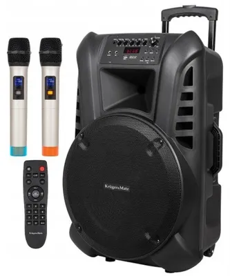 Zdjęcie produktu dla Aktywna kolumna głośnikowa 60W z 2 mikrofonami bezprzewodowymi UHF, SD, Bluetooth, FM, USB