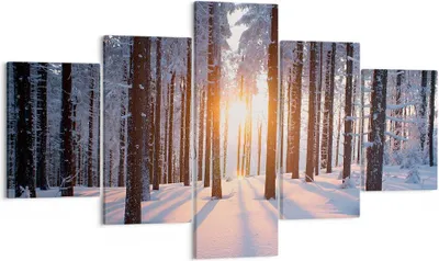 Produktbild von Bild auf Leinwand - Leinwandbild - Wald Winter Schnee - 125x70cm - Wand Bild - Wanddeko - Leinwanddruck - Bilder - Kunstdruck - Wanddekoration - Leinwand bilder - Wandkunst - EA125x70-3629