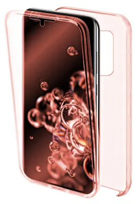 A rose gold phone case is shown from the side, with a phone inside it.