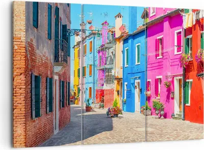Produktbild von Bild auf Leinwand - Leinwandbild - Straße Haus Blumen - 105x70cm - Wand Bild - Wanddeko - Leinwanddruck - Bilder - Kunstdruck - Wanddekoration - Leinwand bilder - Wandkunst - CE105x70-3825