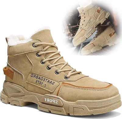 Obrázek produktu pro ASKSA Pánské kožené zimní boty Sněhové boty Zimní nepromokavé kotníkové boty Teplé venkovní boty, Khaki, Velikost: 39