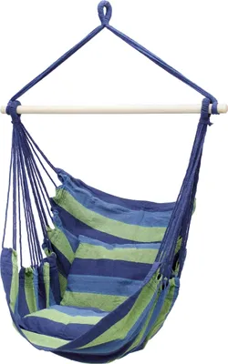 Produktbild von ECD Germany Hängesessel mit 2 Kissen, Blau/Grün, aus Baumwolle, Hartholz Querstab, Belastbar bis 120 kg, Indoor/Outdoor