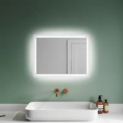 Produktbild von SONNI Badspiegel 60x50cm mit LED energiesparend Beleuchtung IP44 Kupferfrei und bleifrei Spiegel Mattiertes Lichtband(Ränder) Wandspiegel