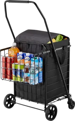 Obrázok produktu pre VEVOR nákupný vozík skladací nákupný vozík s dvoma košíkmi a vodotesnou podšívkou a kolesami, nosnosť 45,3 kg, 64 +10 l nákupný vozík na bielizeň, nákupy, kempovanie, potraviny