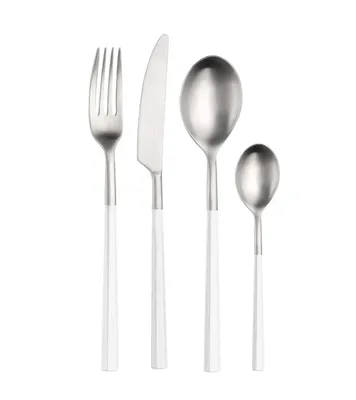 Immagine prodotto di Pinti Hive Set 24 posate satinate in acciaio inox con manico bianco - Servizio per 6 Persone - forchetta, coltello, cucchiaio e cucchiaino - Design elegante per tavole raffinate