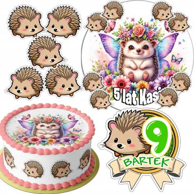 Image de Zestaw Opłatek Na Tort 20Cm + 16 Postaci - Jeż Jeżyk + Imię 15Cm 18Cm