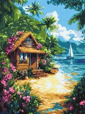 Obrázek produktu pro Malování podle čísel – Dům v tropech, 30 x 40 cm – Ideyka