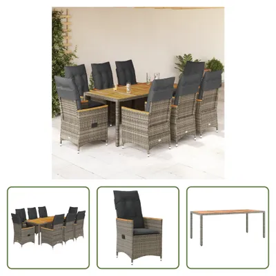 Produktbild von The Living Store 9-tlg. Garten-Essgruppe mit Kissen Grau Poly Rattan