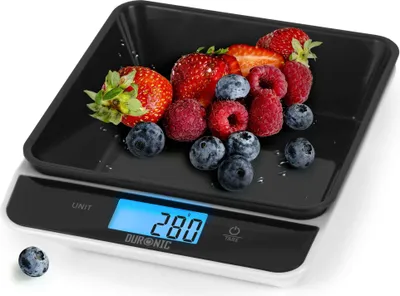 Produktbild von Duronic KS100 BK Küchenwaage - Digitale Lebensmittelwaage mit 700ml abnehmbarer Schüssel - Haushaltswaage für grammgenaues Wiegen bis 5kg - Sensor-Touch - Tara-Funktion - Digitalwaage zum Backen