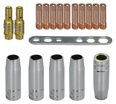 Productafbeelding van Contacttip M6 - Lasmondstuk 0,8 mm - Gasdiffuser - Mb15 MIG-lastoorts - 18 stuks