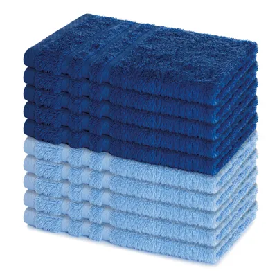 Zdjęcie produktu dla Zestaw 10 ręczników gościowych Lavea®, 30x50 cm, miękkie i chłonne ręczniki gościnne wykonane w 100% z bawełny, seria Elena, możliwość prania w temperaturze 60°C – kolor delfinowy i królewski niebieski