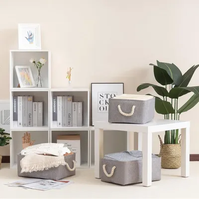 Aufbewahrungskörbe Set von 3 - Faltbare Aufbewahrungsboxen mit Griffen für Kleidung - Grau 34x22x17cm
