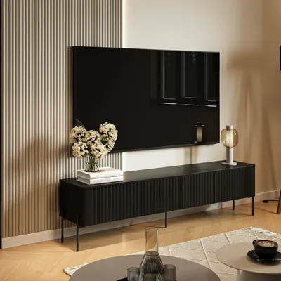 Image de Brembana - Meuble TV noir 190x40x50 cm, une Étagère