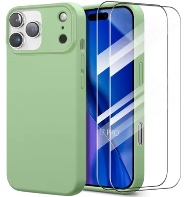 Image de Coque + 2 Verres Trempés pour iPhone 17 Pro, Silicone Liquide Antichoc Slim Souple Effet Mat Vert