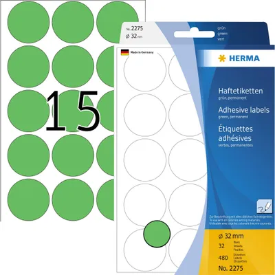 Produktbild von Vielzwecketiketten grün Ø 32 mm rund Papier matt 480 St.