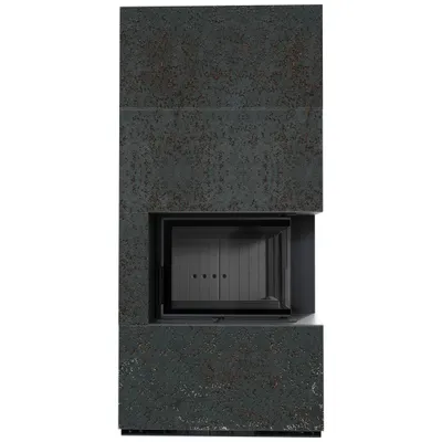 Produktbild von Kaminbausatz KRATKI FLOKI BOX rechts 8 kW Ø 160 Quarzsinter OXIDE NERO schwarz Verkleidung