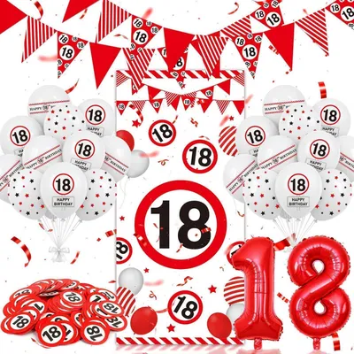 Productafbeelding van 18e verjaardagsdecoratieset: verkeersborden, feestdecoratie voor meisjes en jongens