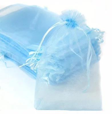 Organza-Beutel mit Kordelzug, 50 Stück, 7x9 cm, hellblau