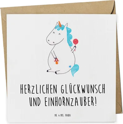 Produktbild von Mr. & Mrs. Panda Glückwunschkarte Einhorn Baby - Weiß - Geschenk, Grußkarte, Geburt, Einhörner, Geburtstag, Klappkarte, faltkarte, Unicorn, doppelkarte, anlasskarte