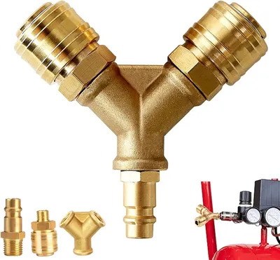 Produktbild von Y-Verteiler Messing, NW 7,2 1/4 Zoll, 2-fach mit Kupplungen, für Druckluft