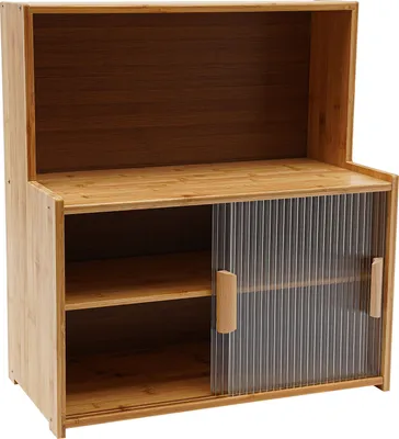 Produktbild von Holz Aufbewahrungsschrank mit Glasschiebetür 55*28*61cm Wohnzimmer Schlafzimmer (Braun)