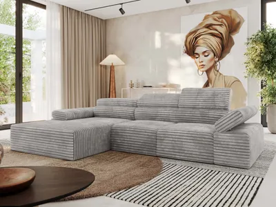 Produktbild von MKS MEBLE L-form Ecksofa RILASSO mit Relax-Funktion, verstellbare Kopfstützen - Hellgrau Cord - Links