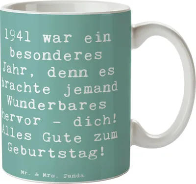 Produktbild von Mr. & Mrs. Panda Teetasse Spruch 1941 Geburtstag - Meeresbrise - Geschenk, Liebe und Wertschätzung, Alter, Happy Birthday, Erinnerungen, Kaffeetasse, Kaffeebecher, Tasse