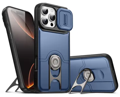 Image de Coque pour iPhone 15 Pro avec protection pour l'appareil photo et anneau de fixation/support, coque hybride résistante aux chocs, bleue