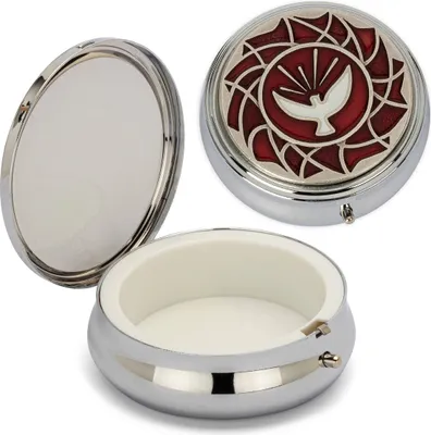 Produktbild von Metall Etui Silber 6x2cm Taube Motiv Rosenkranz rund Schatzkiste Kommunion 2530