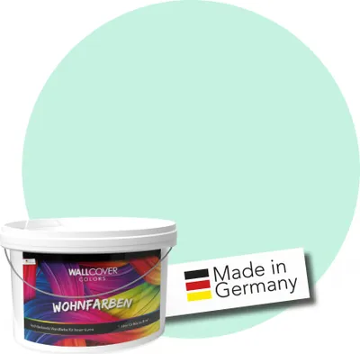 A bucket of paint is shown in front of a large, light green circle. A label indicating 'Made in Germany' is also present.