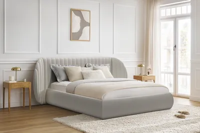 Zdjęcie produktu dla Łóżko 160x200 tapicerowane z pojemnikiem stelaż beżowa tkanina Leo 03 Galin