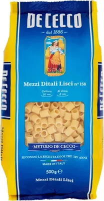 Produktbild von 10x Pasta De Cecco 100% Italienisch Mezzi Ditali Lisci n° 158 Nudeln 500g kurze Pasta